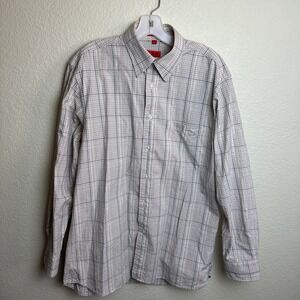 Izod Men's Long Sleeve Size M Plaid Multi Color Logo 80s 2-Ply Cotton